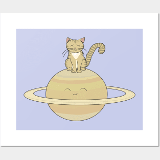 Cute Cat and Saturn Posters and Art